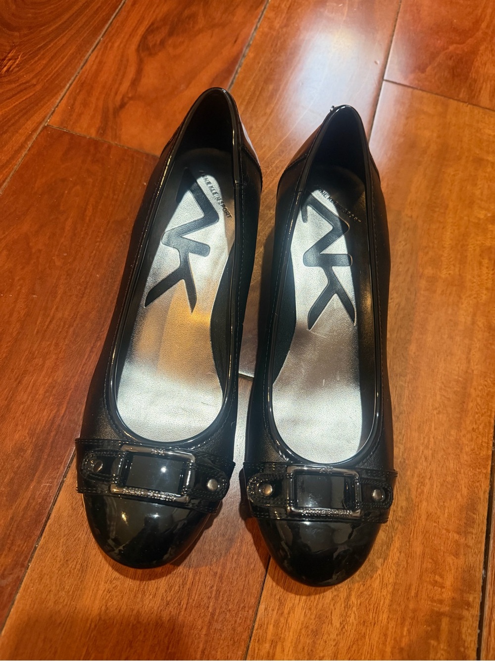 Anne Klein Black Patent Ballet Flats with Decorative Buckle